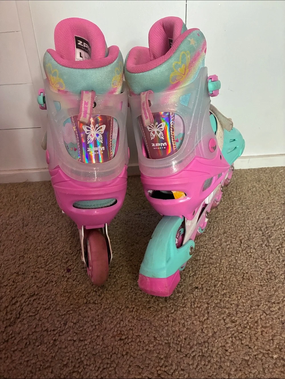 Adjustable Kids Inline Skates - Teal & Pink